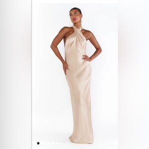 Show Me Your Mumu Jasmin Halter Maxi Dress- Champagne Satin